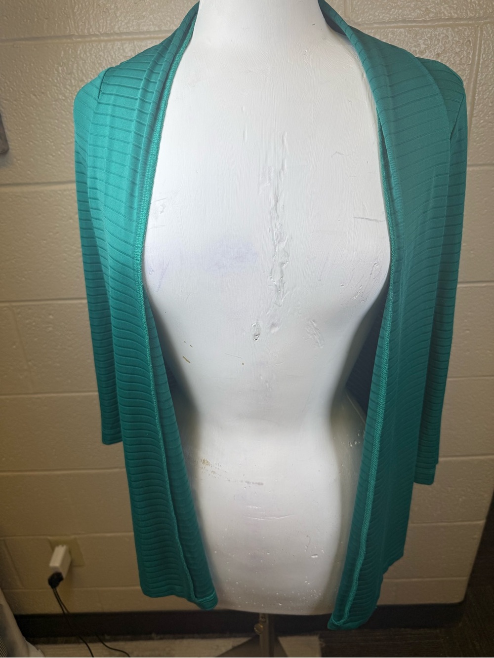 Chico's Teal Ribbed Open-Front Cardigan